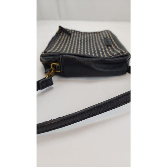 Fossil Campbell Mini Crossbody Black White Stripe Purse Adjustable Strap - Picture 5 of 11